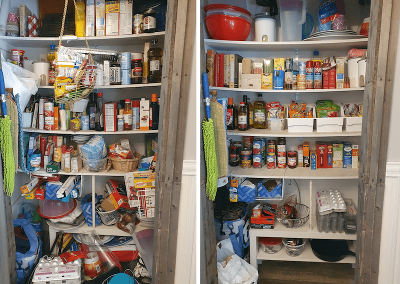 Before and after pantry organization