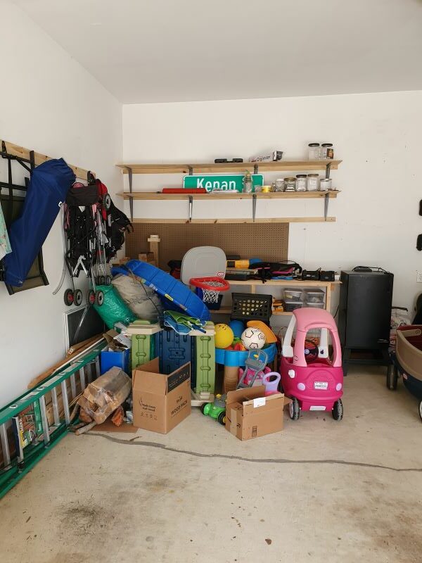 Cluttered garage space