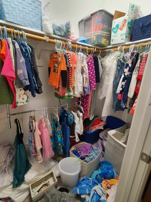Disorganized kid's closet